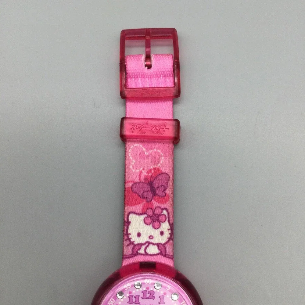 Flik Flak Hello Kitty Girls Watch 29mm Pink Dial Fabric Strap Swiss New Battery